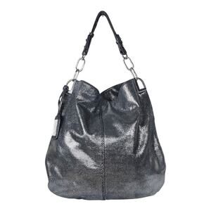 Badgley Mischka Gaia Large Mirror Leather Shoulder Bag Silver/Black